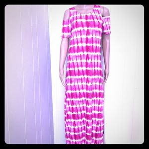🌺Spring🌺Pink&White Striped Tye Dye Maxidress
